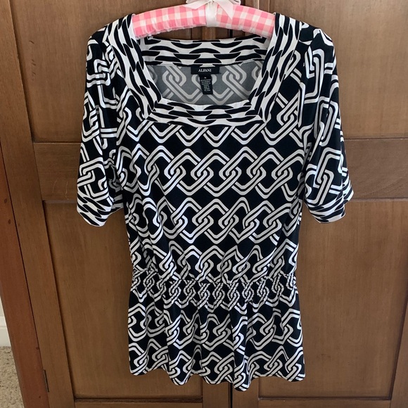Alfani Black and White Geometric Blouse - Picture 1 of 7